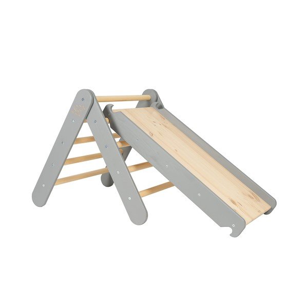 Сив пиклер триъгълник от масивен бор 46x87x60 cm Montessori – Meowbaby