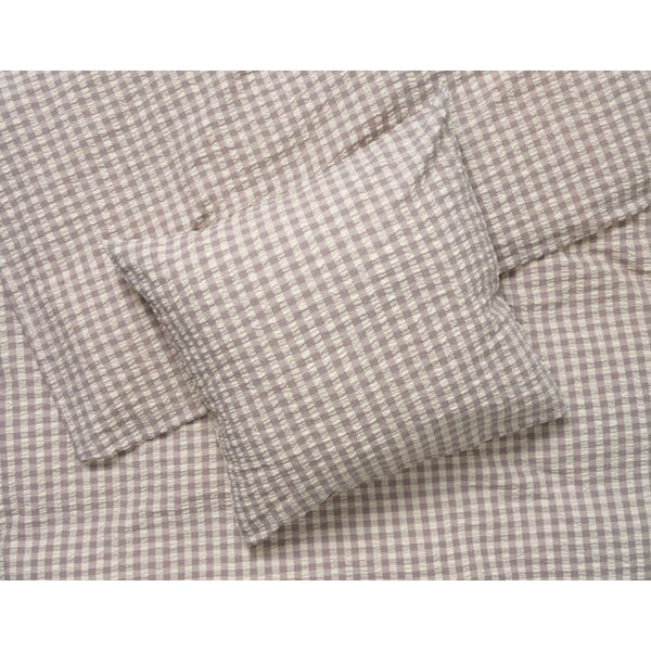 Сиво и бежово удължено крепирано спално бельо за двойно легло 200x220 cm Bæk&Bølge - JUNA-image-1