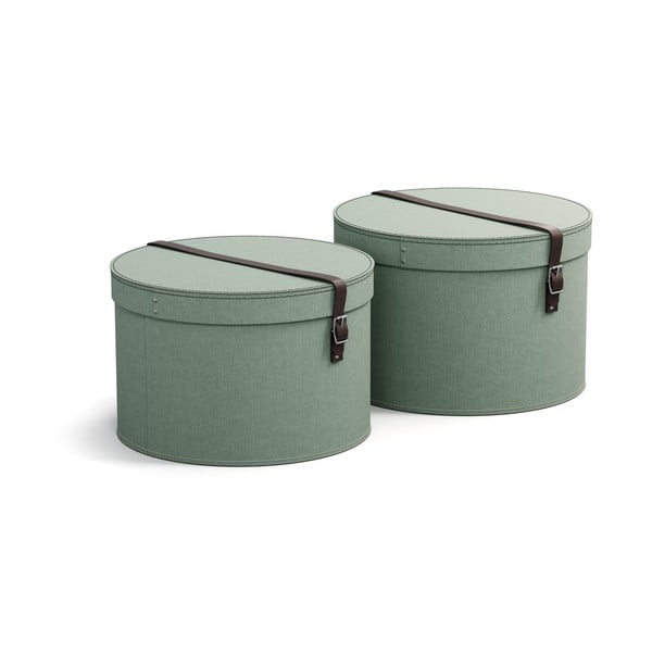 Тюркоазени картонени кутии за съхранение в комплект 2 бр. с капаци ø 37,5x25,5 cm Rut Canvas Paper Laminate – Bigso-image-2