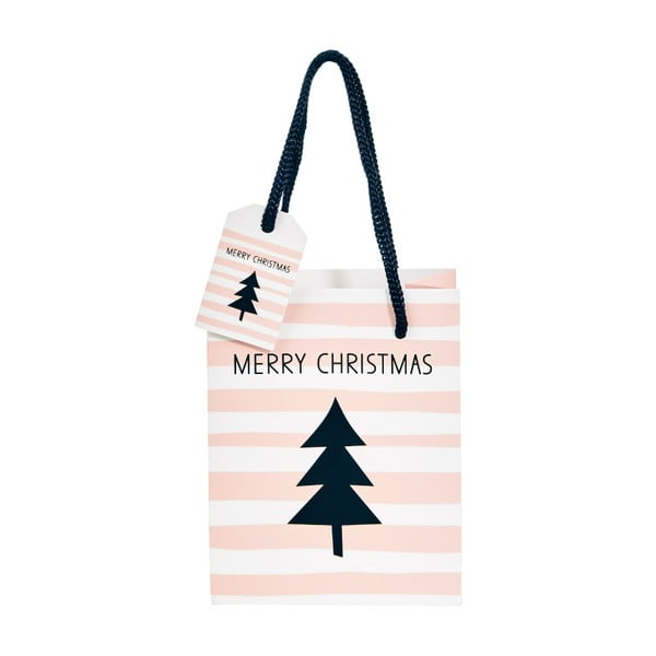 Светлорозова торбичка за подаръци "Весела Коледа", височина 8,5 cm - Butlers