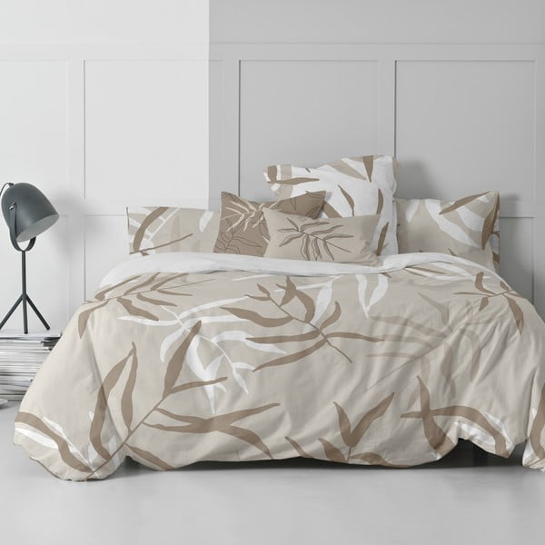 Бяла и кафява памучна завивка за единично легло 140x200 cm Maple - Blanc