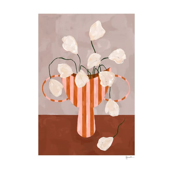Постер 30x40 cm White Flowers in Striped Vase – Frankie Penwill – The Poster Club
