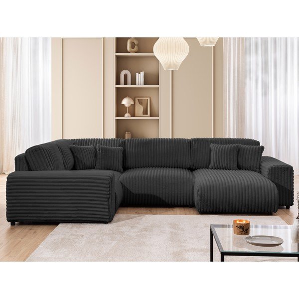 Тъмносив ъглов диван от рипсено кадифе (ляв ъгъл U форма) Justin – Ropez-image-1