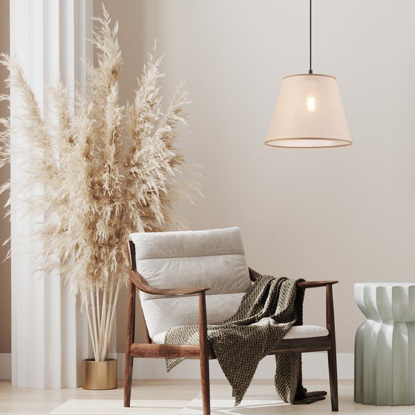 Черна висяща лампа с текстилен абажур ø 30 cm Paco - LAMKUR-image-1
