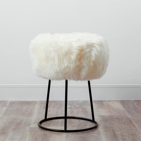 Табуретка с бяла седалка от овча кожа , ⌀ 36 cm - Native Natural-image-1