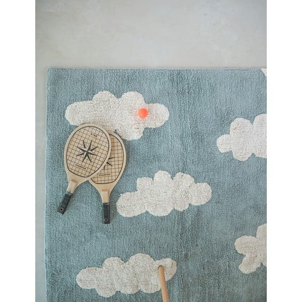 Син ръчно изработен памучен детски килим подходящ за пране 120x160 cm Clouds Vintage Blue – Lorena Canals-image-3