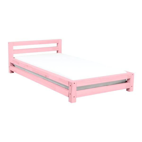 Růžová jednolůžková postel z borovicového dřeva Benlemi Single, 90 x 160 cm