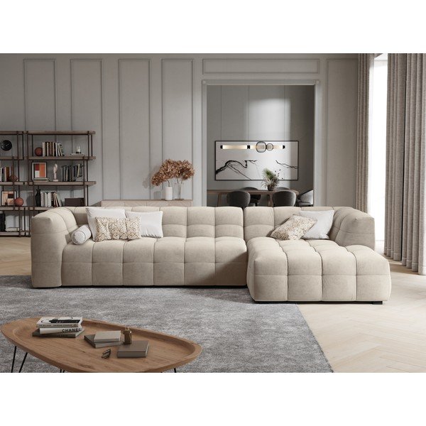 Бежов ъглов диван от кадифе , десен ъгъл Vesta - Windsor & Co Sofas-image-1