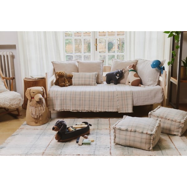 Ръчно изработен памучен килим подходящ за пране в кремав и светлозелен цвят 90x120 cm Tartan Blue Sage – Lorena Canals-image-2