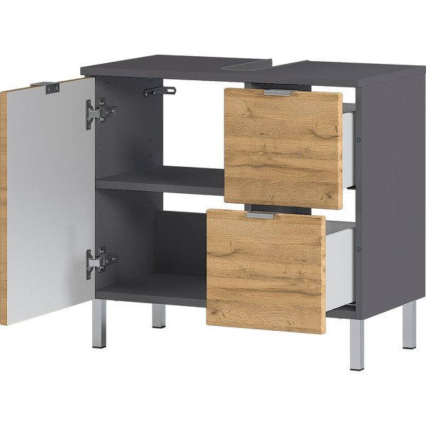 Сив шкаф под умивалника в дъб 60x56 cm Mauresa - Germania-image-3