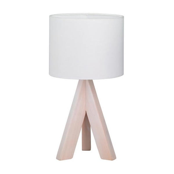 Бяла настолна лампа, изработена от естествено дърво и плат, височина 31 cm Ging - Trio