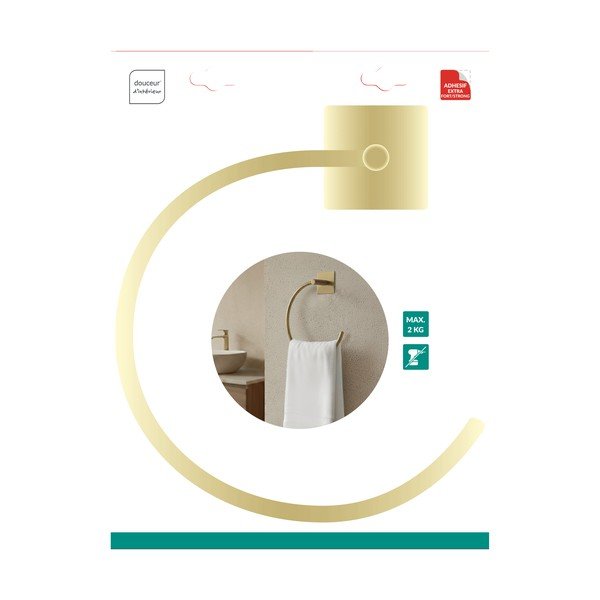 Матово златиста метална поставка за кърпи без пробиване Fixeo – douceur d'intérieur-image-1