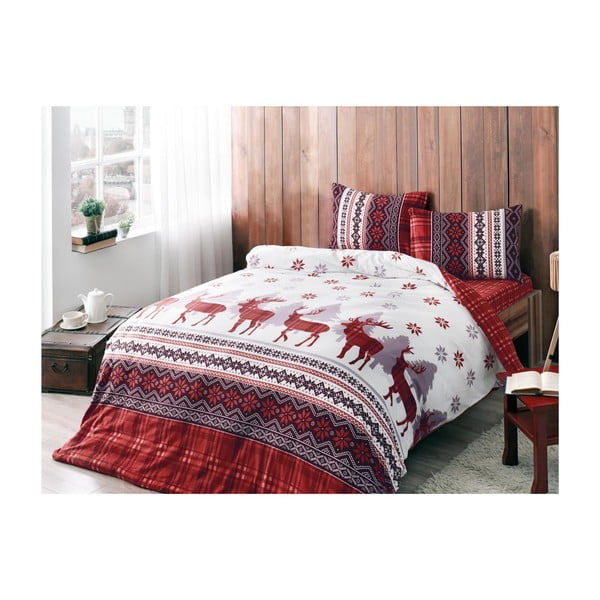 Коледно памучно спално бельо за двойно легло с чаршаф Сара, 200 x 220 cm - Unknown