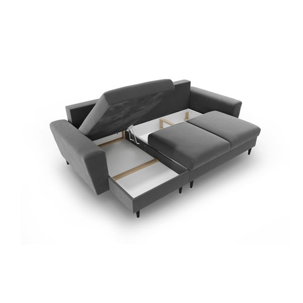 Светлосив кадифен разтегателен ъглов диван с място за съхранение Kyoto – Cosmopolitan Design-image-3