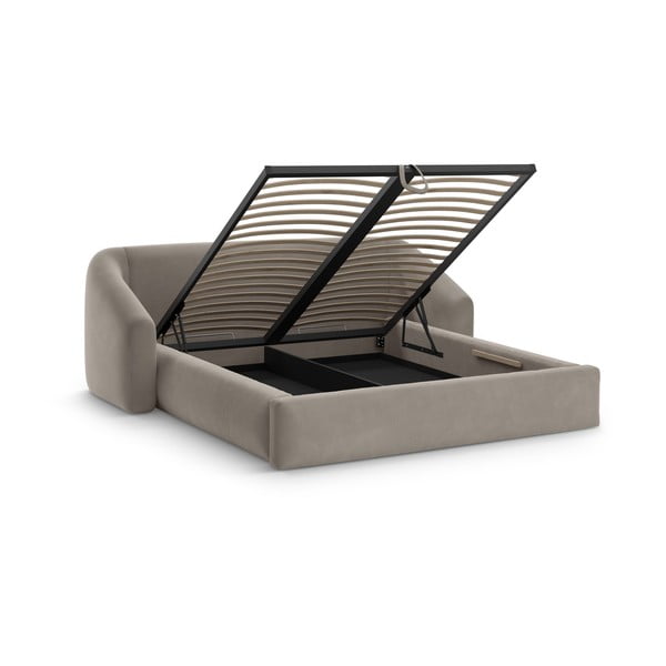 Светлокафяво двойно легло 140x200 cm тапицирано с място за съхранение с включена подматрачна рамка Campi – Cosmopolitan Design-image-1