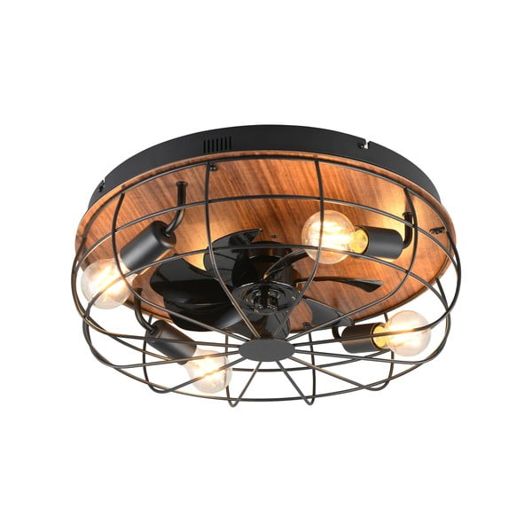 Матово черно/кафяво осветително тяло за таван с дистанционно управление/с вентилатор Trondheim – Trio-image-4