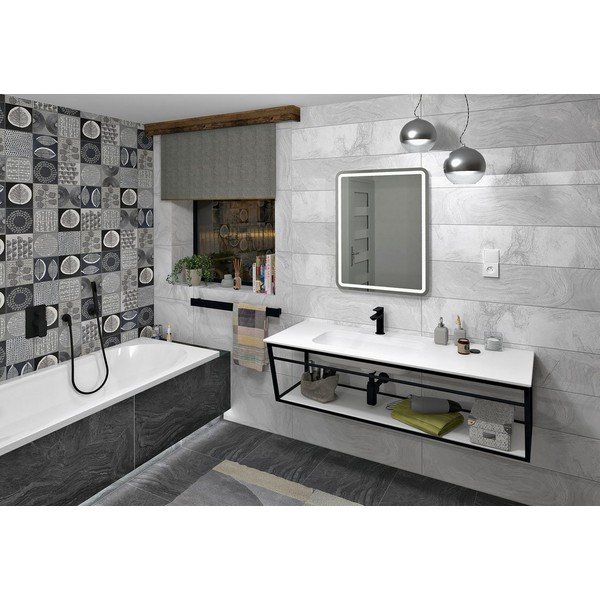 Бяла/черна метална стенна стойка за умивалник 218x40 cm Aruba – Sapho-image-1