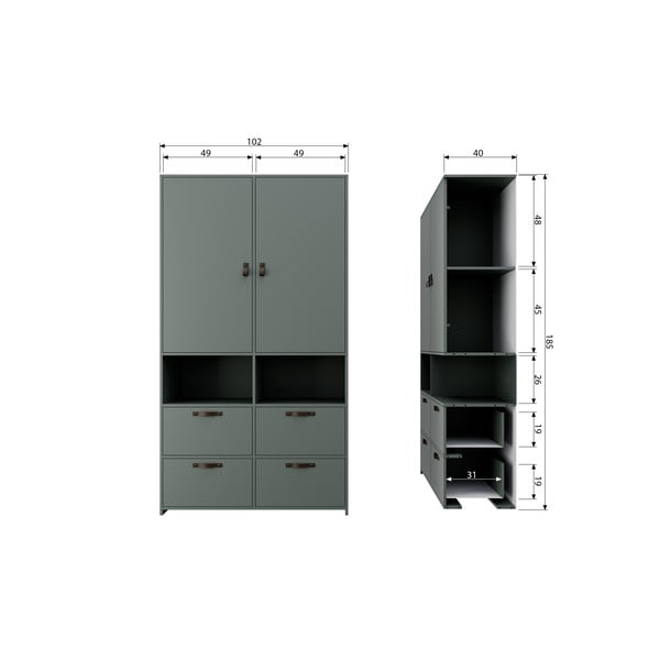 Сиво-зелен боров гардероб 103x185 cm Stage - vtwonen-image-4