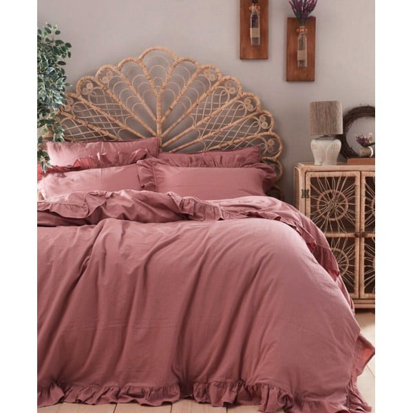 Розово двойно удължено спално бельо от памук Renforcé 240x220 cm Ruffle Striped – Mila Home Luxury-image-1