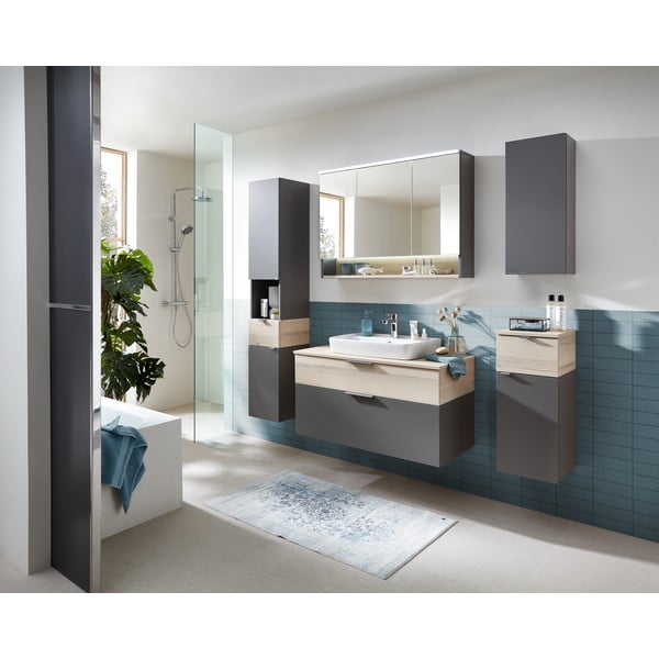 Нисък стенен шкаф за баня от декор от бор в сив и естествен цвят 72x30 cm Quickset 394 – Pelipal-image-3