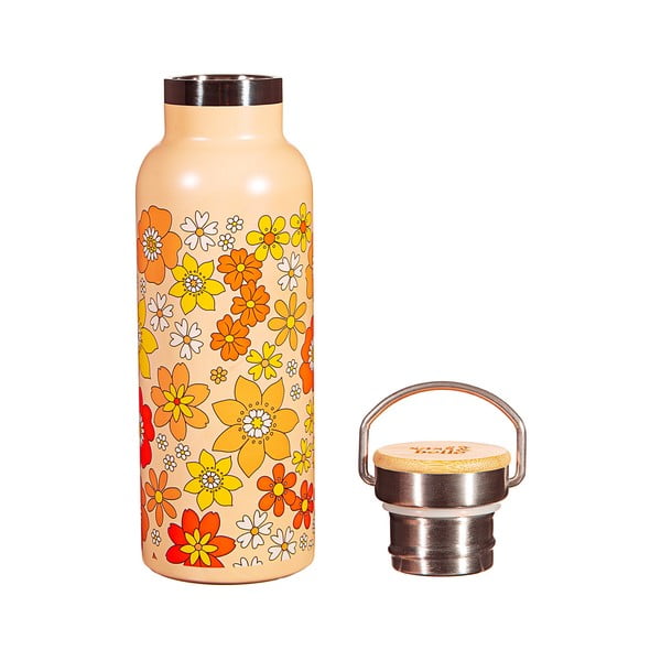Оранжево бебешко шише от неръждаема стомана 500 ml 70s Floral - Sass & Belle-image-2
