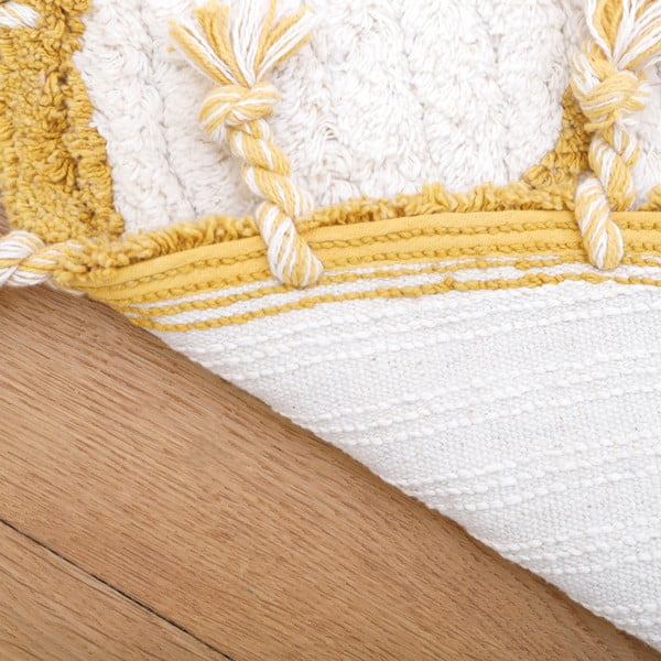 Бяло и жълто памучно килимче, ръчна изработка, ø 120 cm Come - Nattiot-image-4