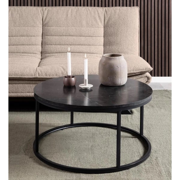 Черна кръгла масичка за кафе с плот от имитация на мрамор ø 80 cm Spiro – Actona-image-1