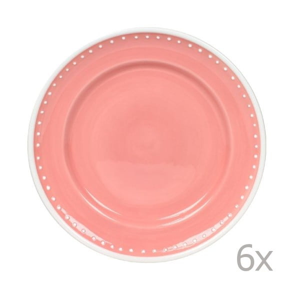 Sada 6 talířů Dots Pink 21 cm, růžový