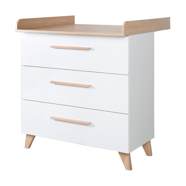 Бял детски скрин в дъбов декор  с маса за преповиване 88,5x99x76 cm Léon – Roba