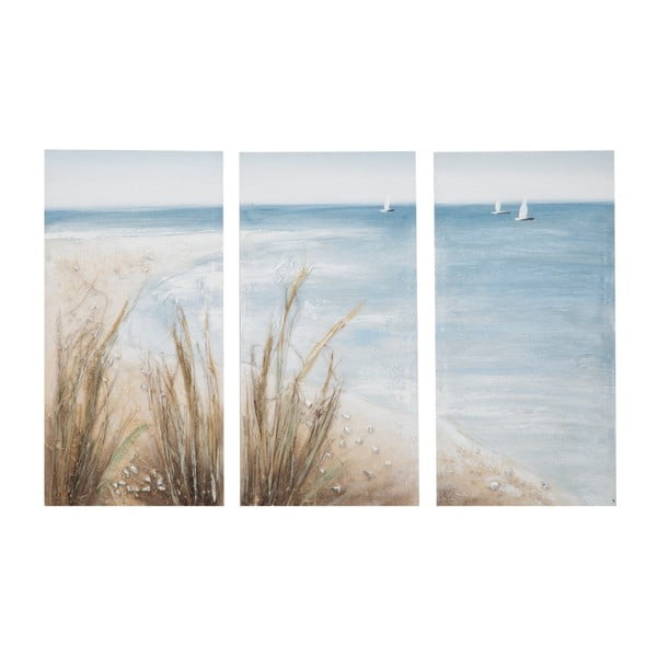 Ръчно рисувана картина от три части в рамка от борово дърво Плаж, 90 x 60 cm - Mauro Ferretti