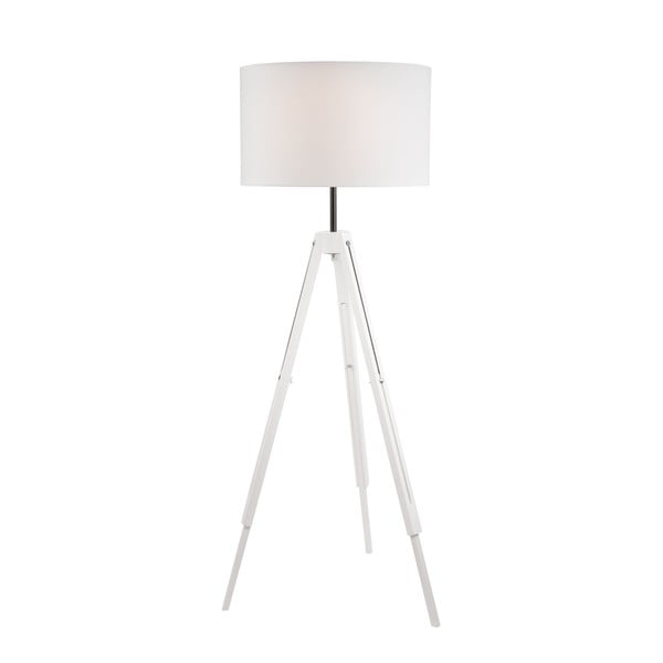 Бяла подова лампа с текстилен абажур, височина 110 cm Theo - LAMKUR