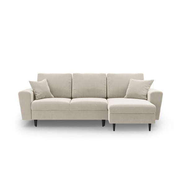 Бежов кадифен разтегателен ъглов диван с място за съхранение Kyoto – Cosmopolitan Design