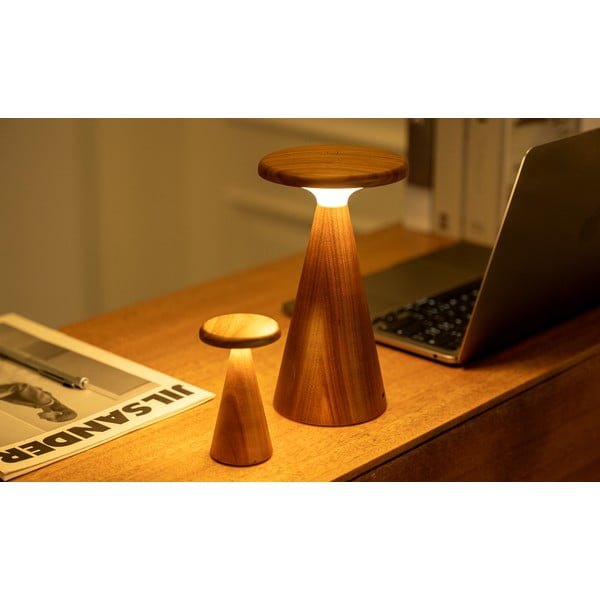 LED настолна лампа в тъмно естествен цвят с дървен абажур (височина 14 cm) Sylva – Gingko-image-3