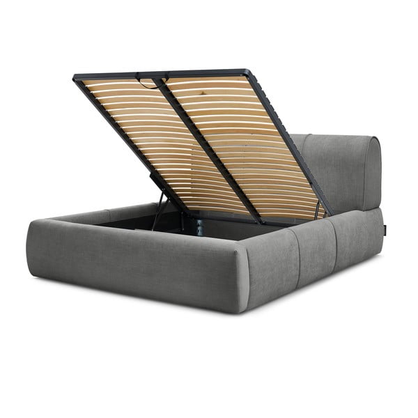 Сиво тапицирано двойно легло с място за съхранение с решетка 180x200 cm Vernon - Bobochic Paris-image-4