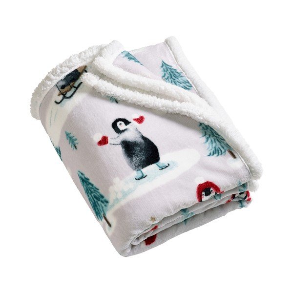 Бяло одеяло с коледен мотив 170x130 cm Christmas Sherpa Penguins – Catherine Lansfield