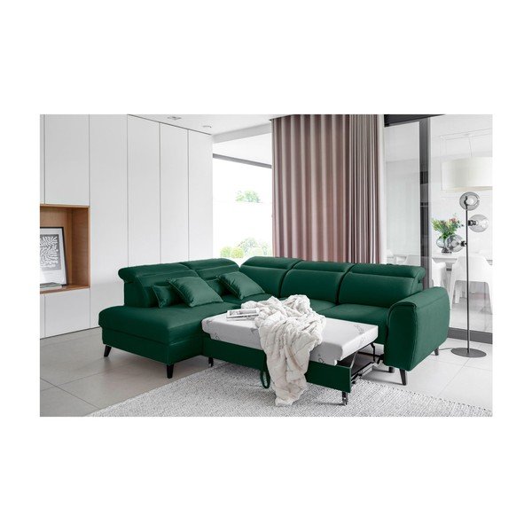 Зелен кадифен разтегателен ъглов диван с място за съхранение (ляв ъгъл L форма) Noble – ELTAP-image-4
