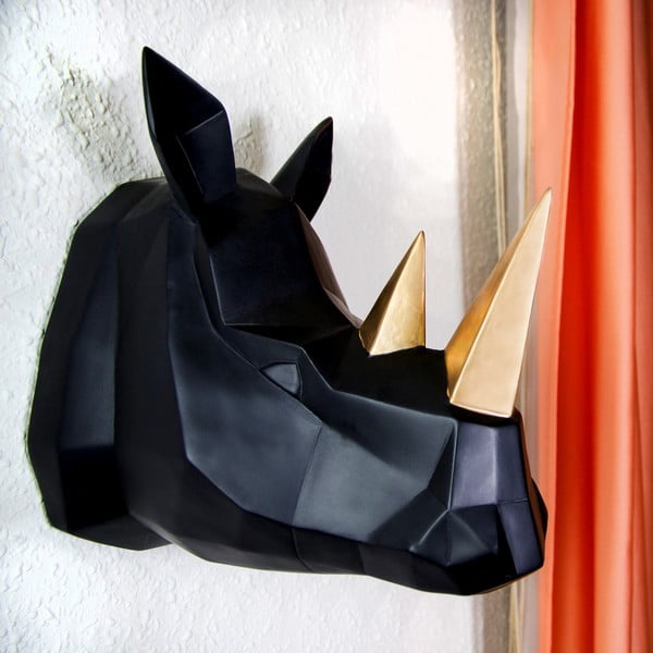 Černá nástěnná dekorace / věšák Walplus Geometric Rhino