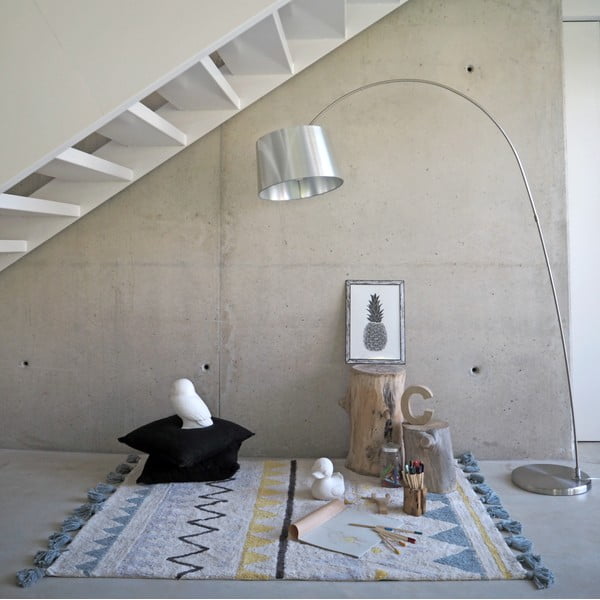 Кремав ръчно изработен памучен детски килим подходящ за пране 120x160 cm Azteca Vintage Blue – Lorena Canals-image-1