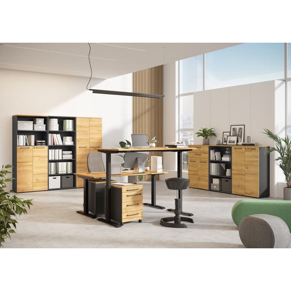 Работна маса с електрическо регулиране на височината с дъбов плот 80x160 cm Agenda – Germania-image-1