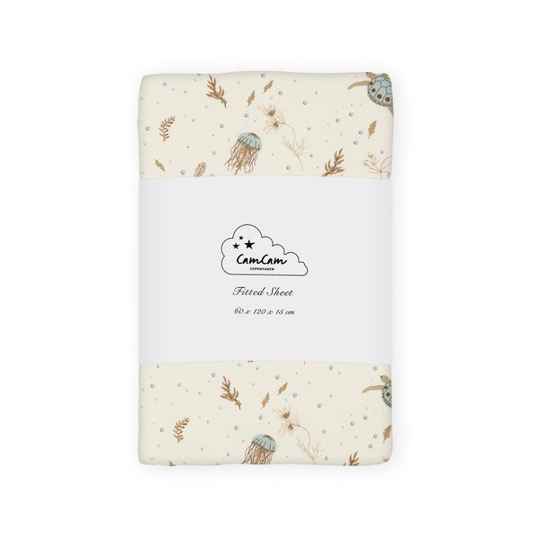Светложълт еластичен детски чаршаф от органичен памук 60x120 cm Sea Garden – Cam Cam Copenhagen