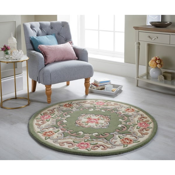 Зелен вълнен килим Обюсон, ⌀ 120 cm - Flair Rugs-image-1