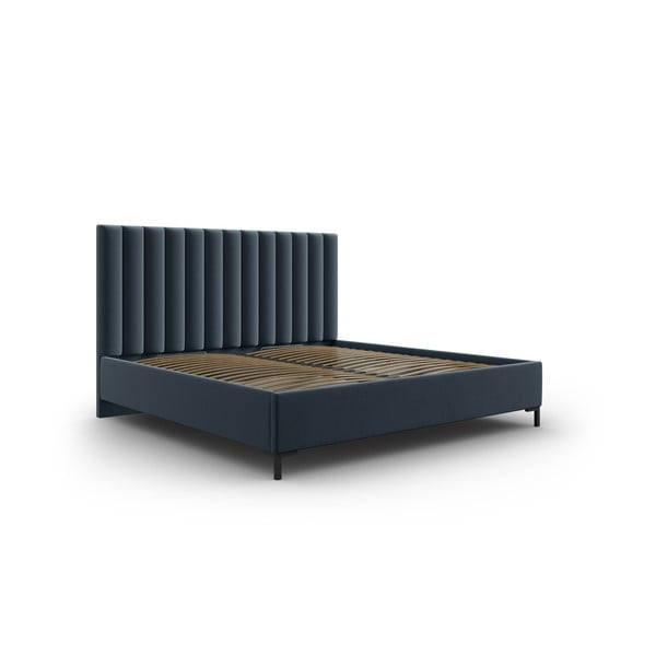 Тъмносиньо тапицирано двойно легло с място за съхранение с включена подматрачна рамка 160x200 cm Casey – Mazzini Beds