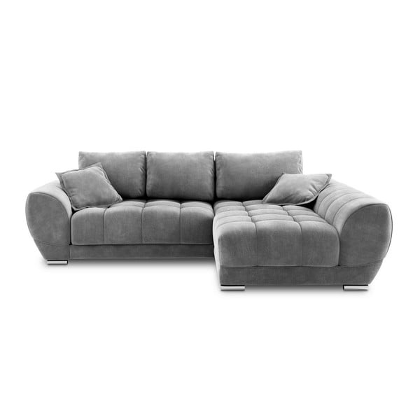 Сив ъглов разтегателен диван с кадифена покривка, десен ъгъл Nuage - Windsor & Co Sofas