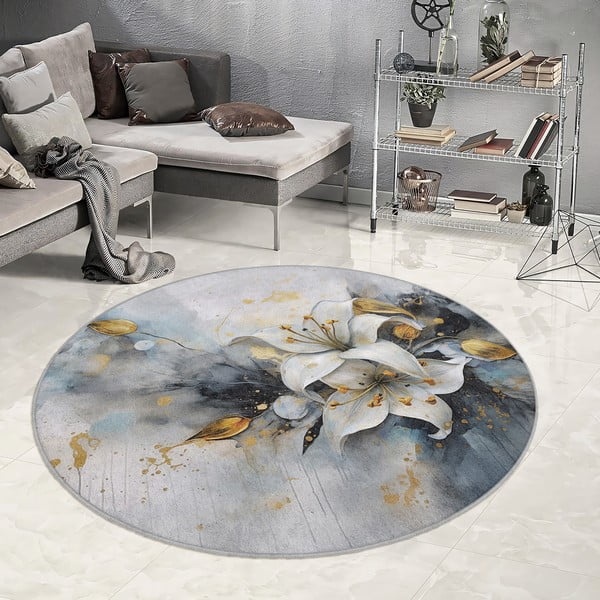 Синьо-сив кръгъл килим подходящ за пране ø 120 cm Golden Lilly – Mila Home-image-1
