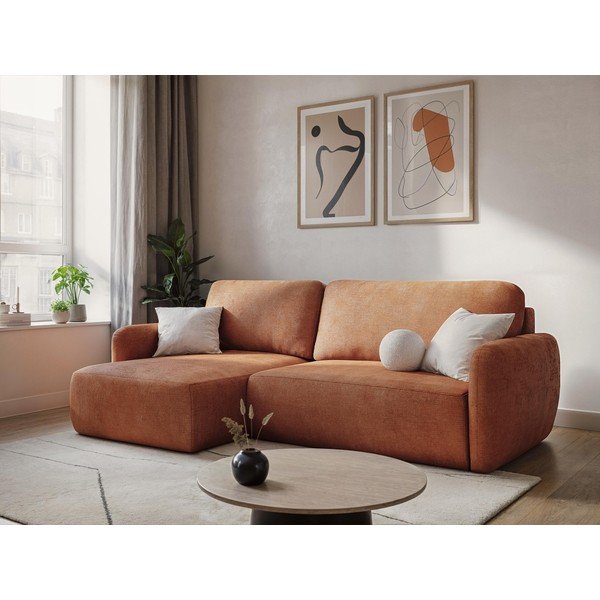 Бежов шенилов разтегателен ъглов диван с място за съхранение (десен ъгъл) Lilo – Makamii-image-1