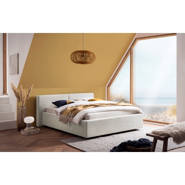 Бежово двойно легло 140x200 cm тапицирано без ламелно дъно Cube – Meise Möbel-image-1