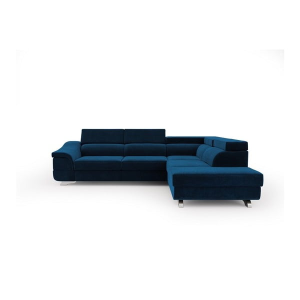 Кралско син ъглов разтегателен диван с кадифена тапицерия Apollon, десен ъгъл - Windsor & Co Sofas