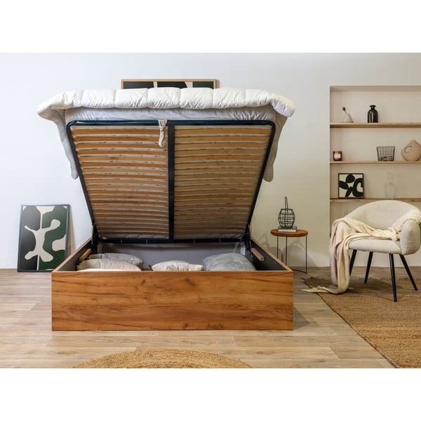 Бежово-натурално двойно легло с място за съхранение с решетка 160x200 cm Cara - Bobochic Paris-image-3