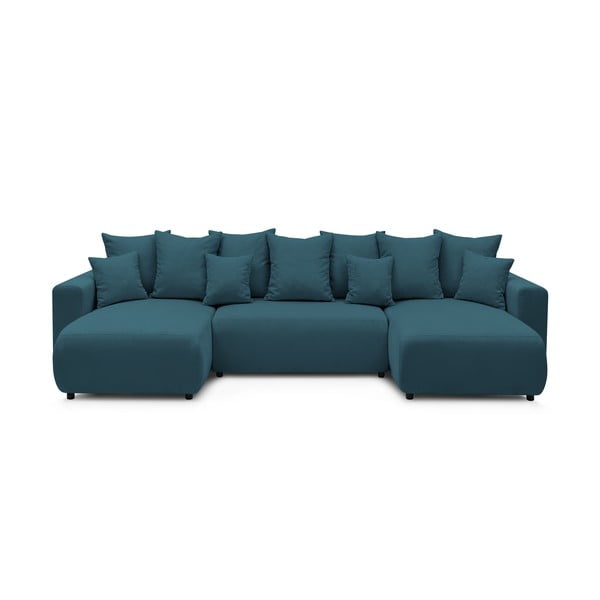 Велурен U-образен разтегателен диван в син цвят Envy - Bobochic Paris