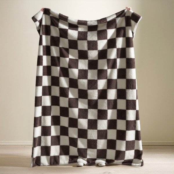Бяло/тъмнокафяво одеяло 130x170 cm Cosy Soft Checkerboard – Catherine Lansfield-image-1